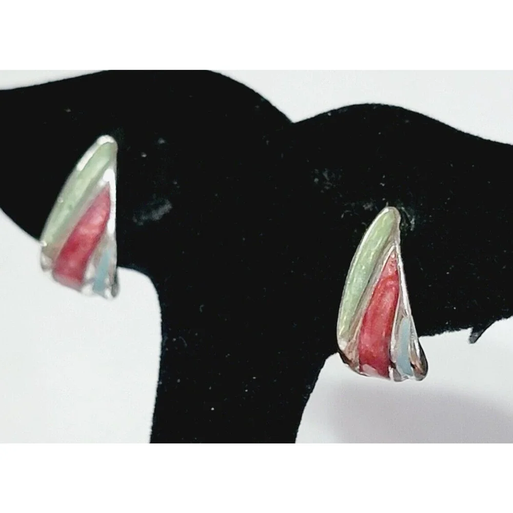 Vintage Aqua Red Enamel Pierced Earrings,‎ 3/4